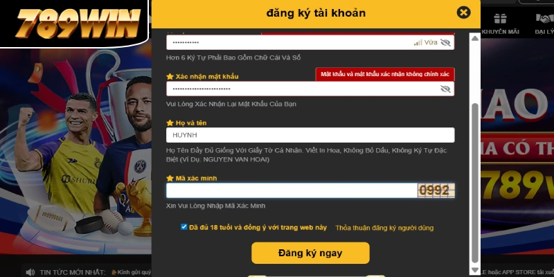 Kiểm tra kỹ, tick vào ô đủ 18 tuổi để hoàn thành quy trình đăng ký 789WIN Kiểm tra kỹ, tick vào ô đủ 18 tuổi để hoàn thành quy trình đăng ký 789WIN
