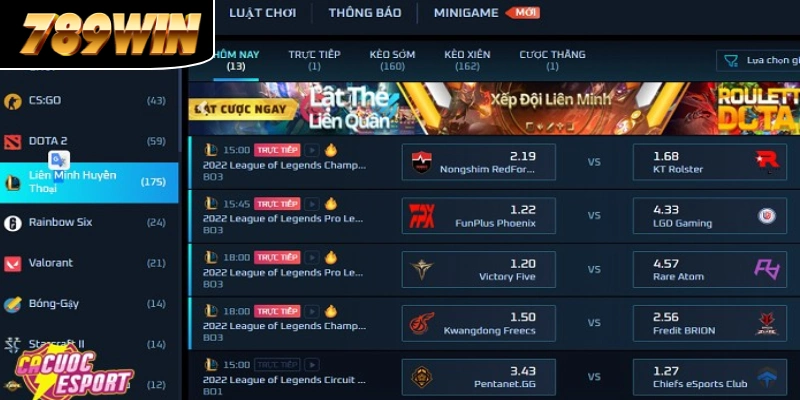 Nhiều kèo cá cược LOL 789WIN, tha hồ vào tiền Nhiều kèo cá cược LOL 789WIN, tha hồ vào tiền